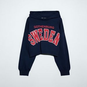 Zara Cropped Varsity Hooded Sweatshirt